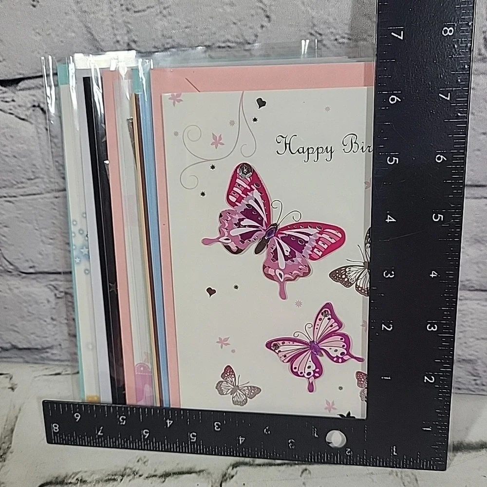 New‎ Greeting Cards Lot Of 5 Happy Birthday 3D Clip-Art Matching Envelopes